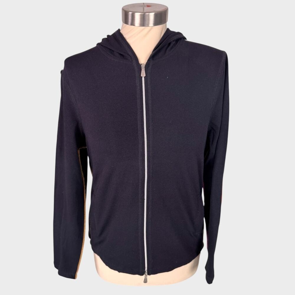 One Girl Who...Large Black White Hooded Full Zip Sweatshirt Nylon Spandex